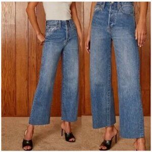 Denim Forum Farrah Wide Leg High Rise Jeans Size 29 Raw Hem